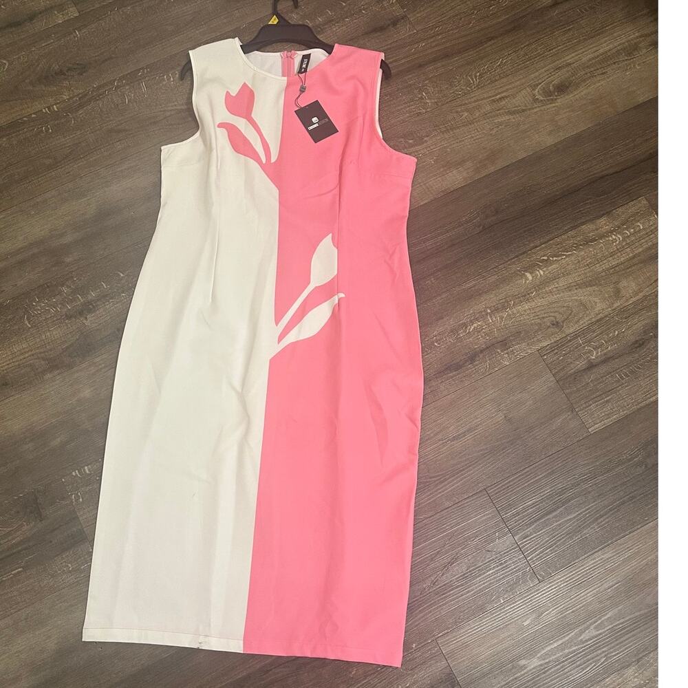 StyleWe Midi Dress Women 2XL Pink Cream Sleeveless NWT